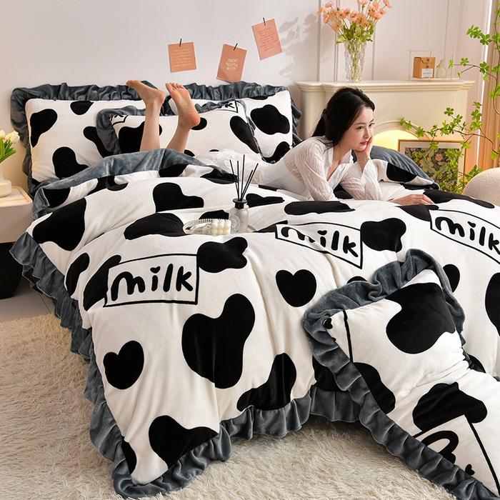 

Thickened Milk Fleece Four-Piece Set, Flange Fleece Coral Fleece Quilt Cover, Bed Sheet, Bedding 2.0 meters 4pc (quilt cover 220 * 240)
