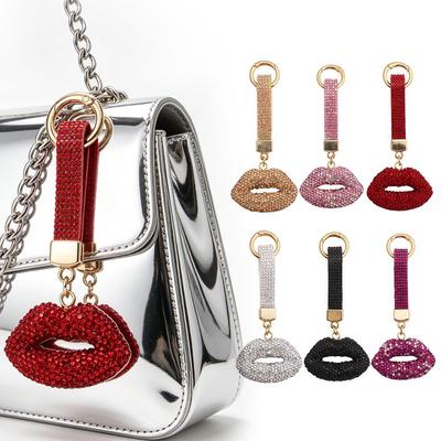Fiery Red Rhinestone Lips Keychain & Pendant – Luxurious Shiny Bag Charm In Six Colors