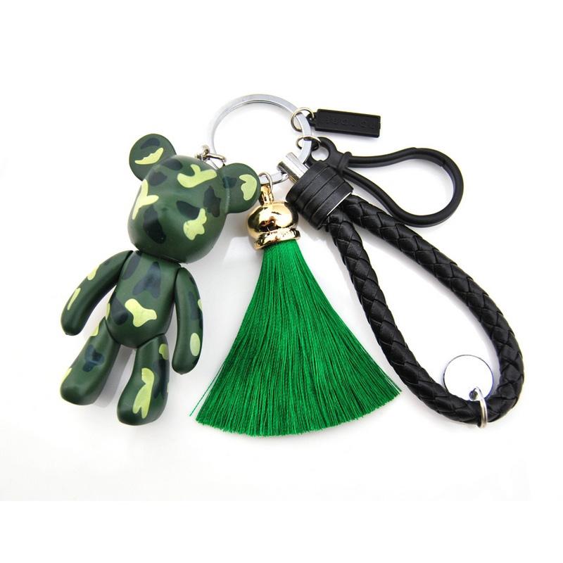 

New Love Peace Movable Joints Bear Keychain Men Leather Tassel Key Chain On Bag Car Trinket Women Jewelry Party Gift камуфляж зелений колір
