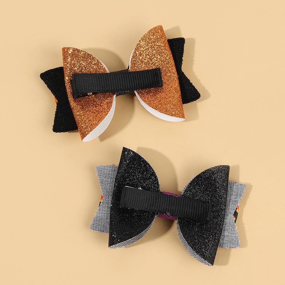 2/4 Stück Halloween Schleifen Haarspangen Set Spinnennetz Maisdruck Haarnadeln Glitzer Pailletten Schleife Haarklammer für Mädchen Kinder Accessoires