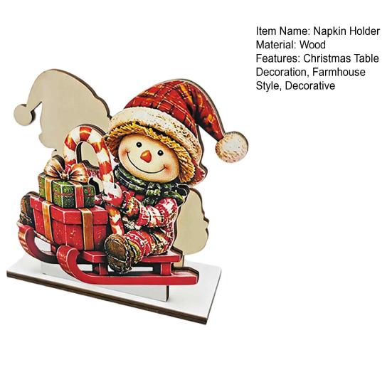 Festive Snowman Paper Napkin Stand Holder for Dining Table, Wood Vertical Wooden Organizer Table Dispenser, Christmas Tissue Storage Holiday
