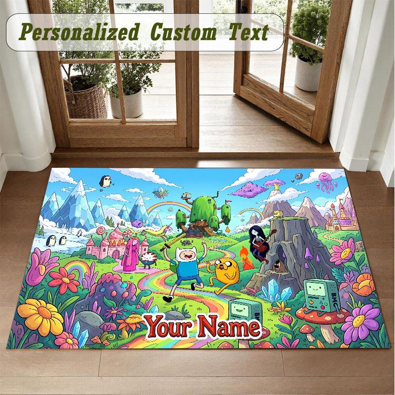 Crystal Velvet Square Rug Custom NameAdventure Time cartoon Pattern Non Slip Home Floor Decor Rug
