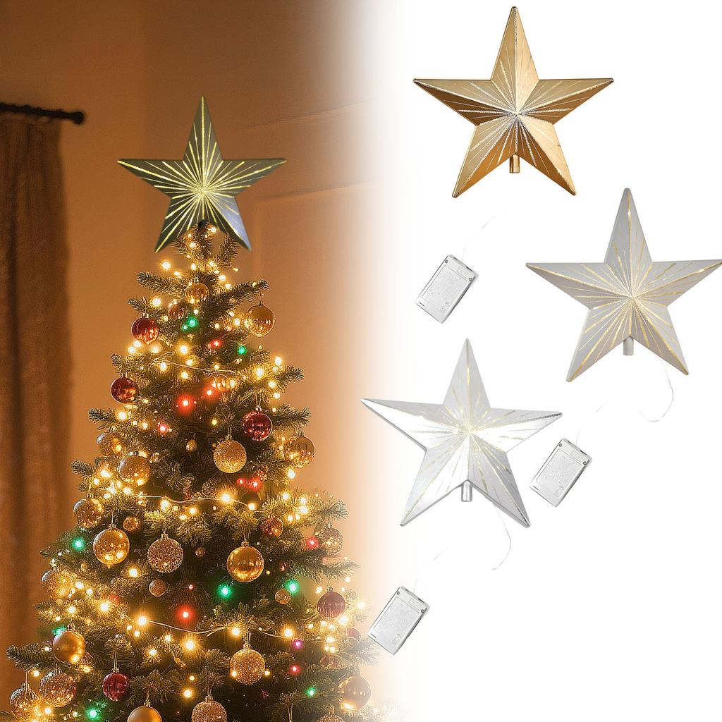 Night 11in Clip-On Christmas Tree Topper, Illuminated LED Acrylic Star With Sparkling Lights, Glowing Night Light For Holiday Decor