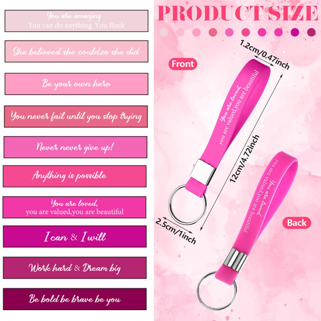 30 Pcs Employee Appreciation Gifts Bulk Inspirational Keychains Gift For Women Motivational Quote Key Chains Silicone Rings Than