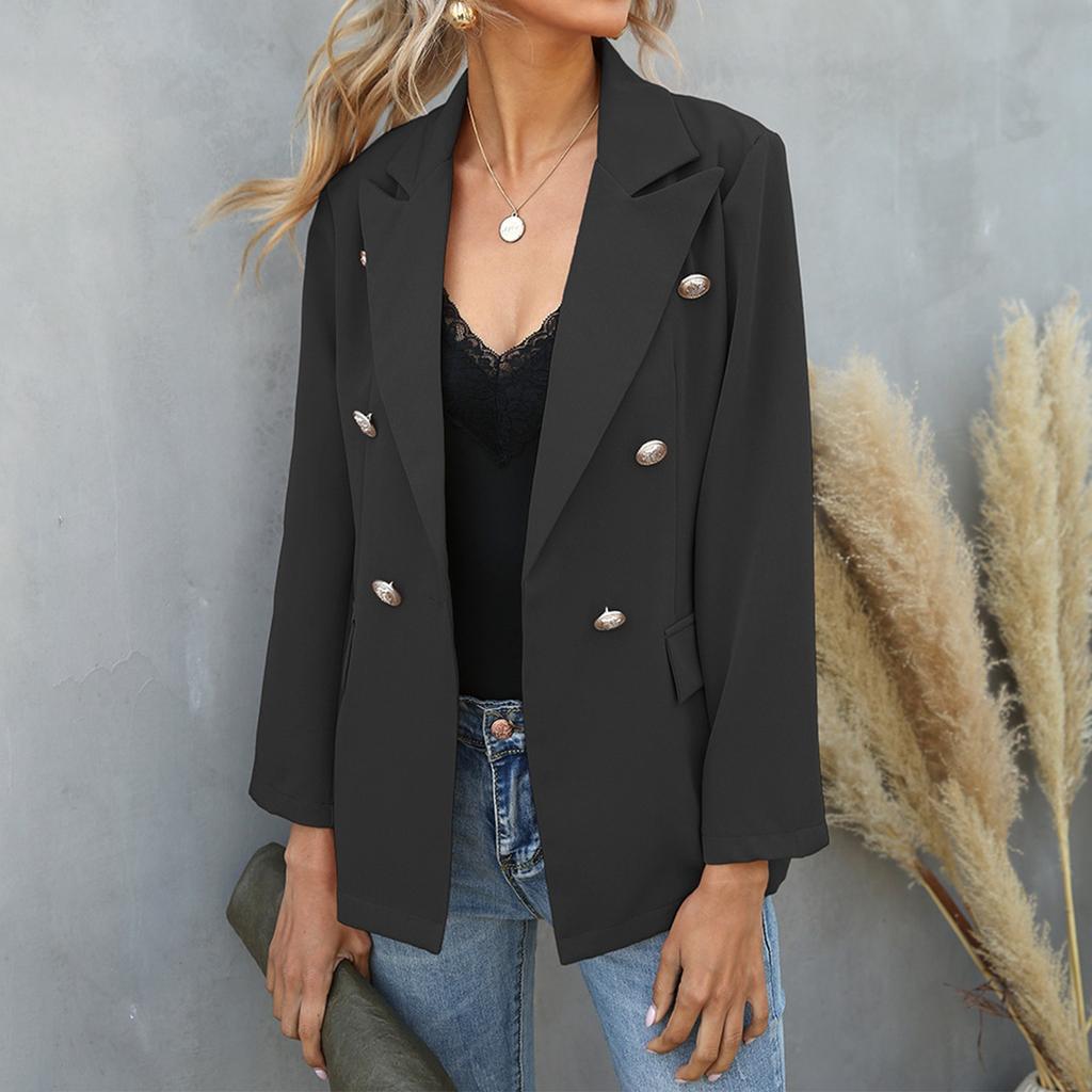 Women's Casual Long Sleeve Double Breasted Military Suit Lapel Open Jacket Coat
