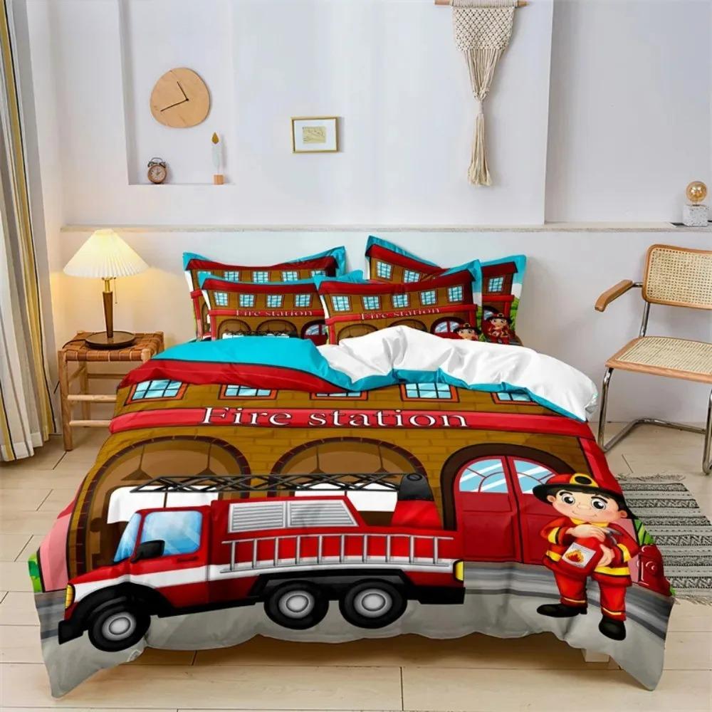 Cute Cartoon Boys Bedding Set Car Track Pattern Duvet Cover Set Children Bed Cover Comforter Cover Full King Pillow Case