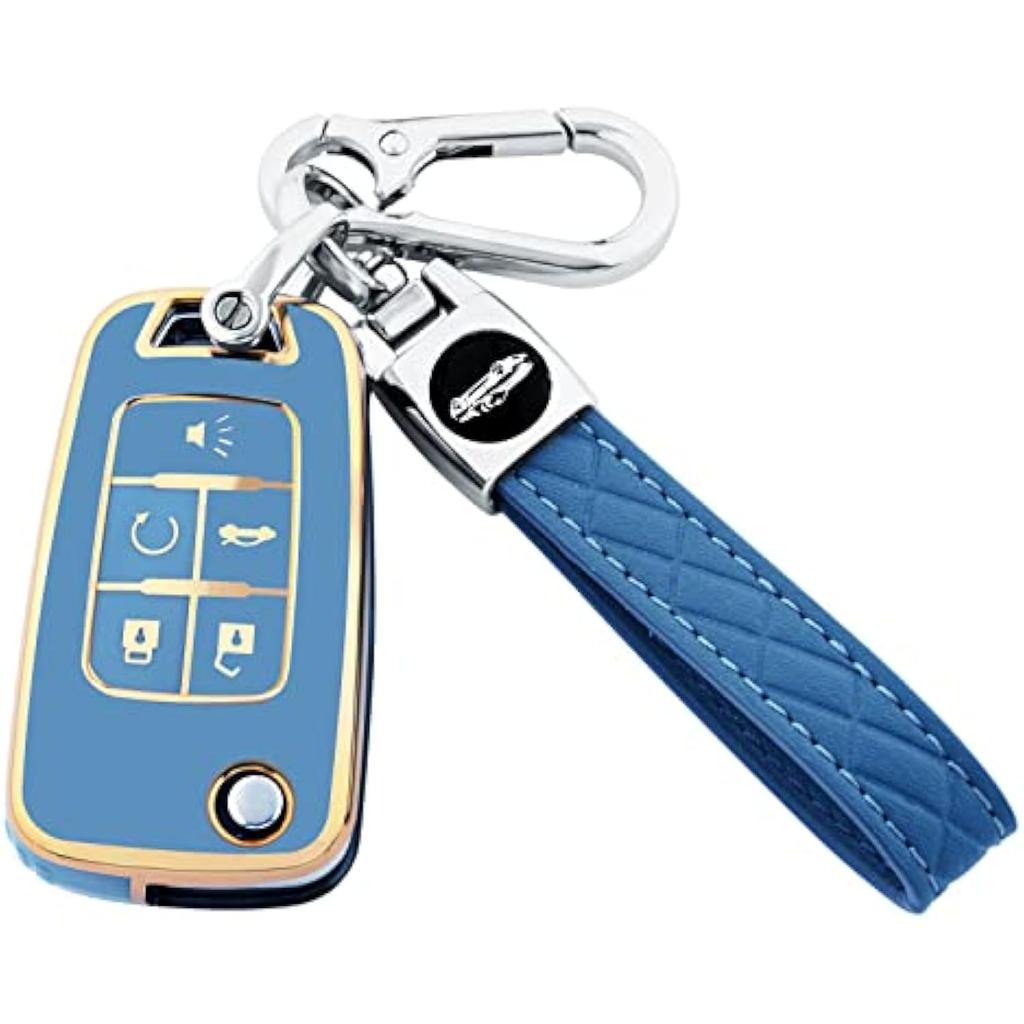 For Chevy Key Fob Cover with Keychain,Premium TPU Full Protection Key Case Shell for Equinox Camaro Cruze Malibu Impala Spark Sonic GMC