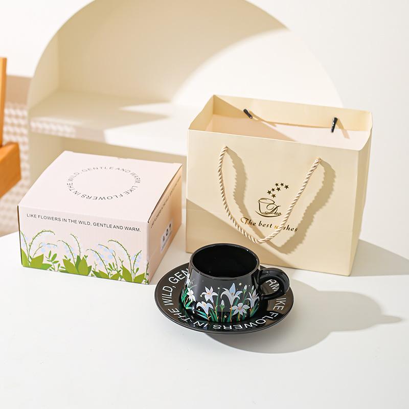 Pastoral Ceramic Coffee Cup and Saucer Set, Afternoon Tea Cup Snack Combination, High-end Sense, Fresh Literary and Romantic