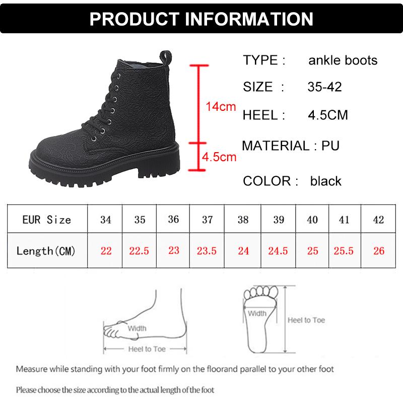 Fashion Flower Figure Thick Sole Short Boots Women Fashion Lace Up Platform Ankle Boots Woman 2025 Side Zipper Pu Leather Booties Mujer