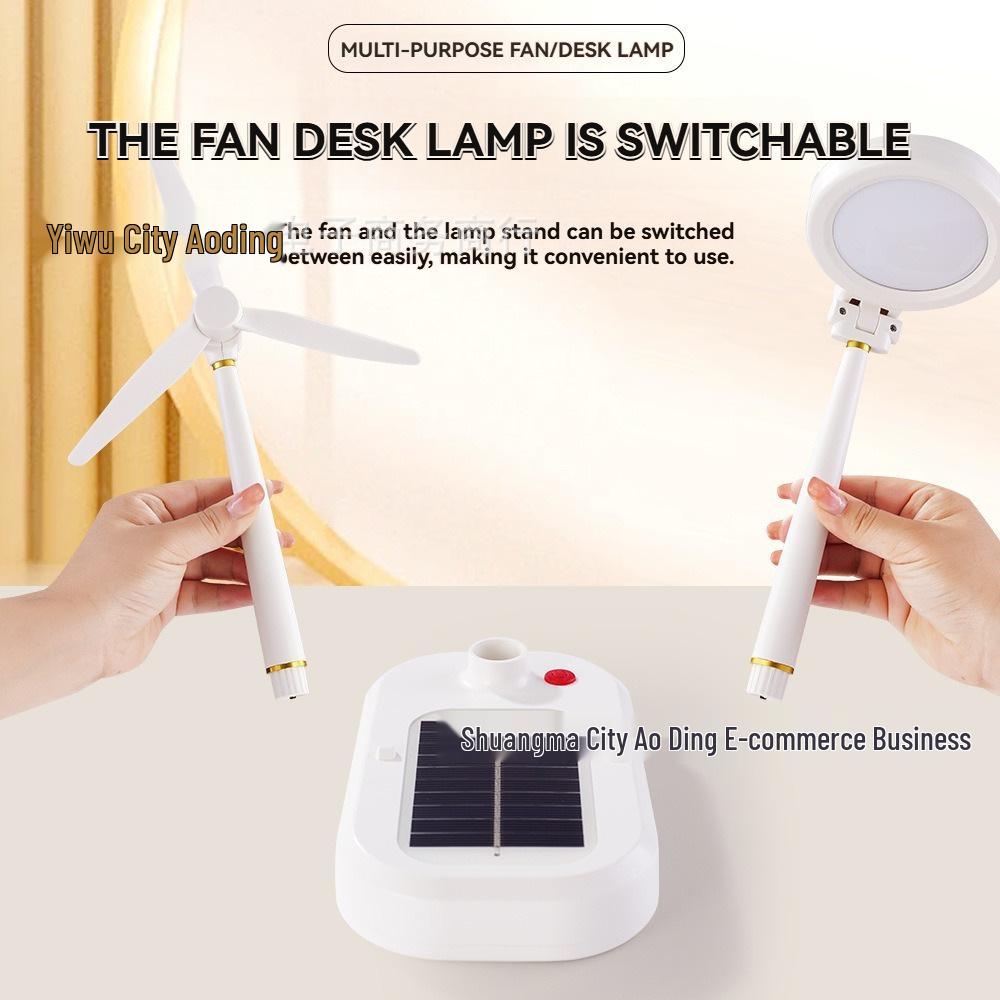 Solar-Powered LED Desk Lamp & Fan with Eye Protection for Children's Bedroom