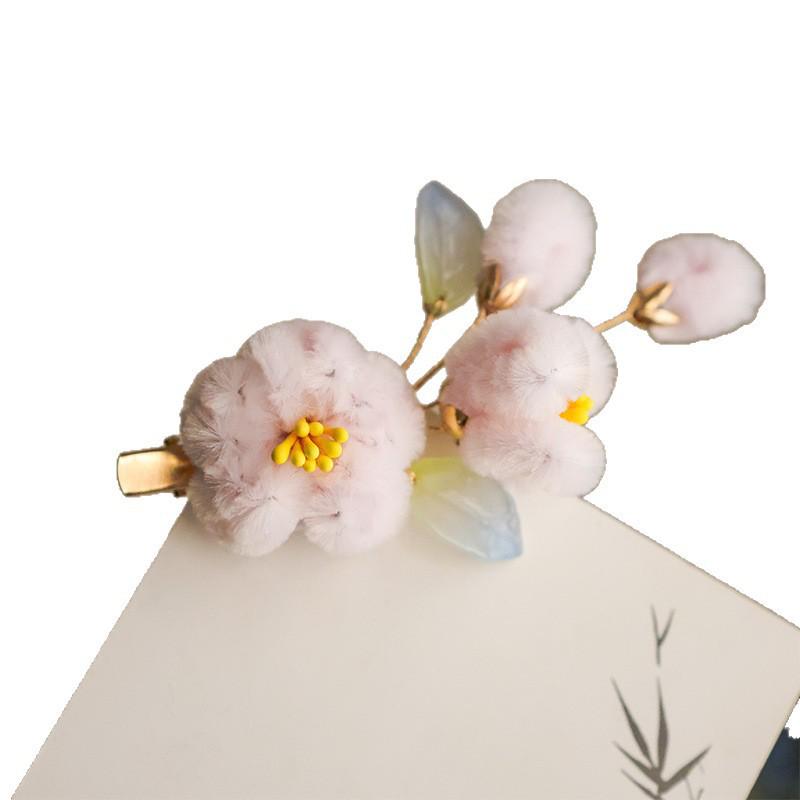 Velvet Plum Blossom Hair Clip with Tassel - Ancient Style Headdress for Autumn/Winter