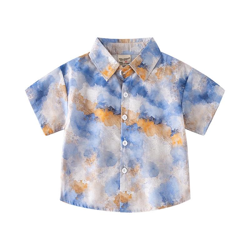 Children's Short-sleeved Shirts Summer Trend Fashion Boys Fried Street Printing Foreign Style Women's Treasure Shirt Children's Clothing