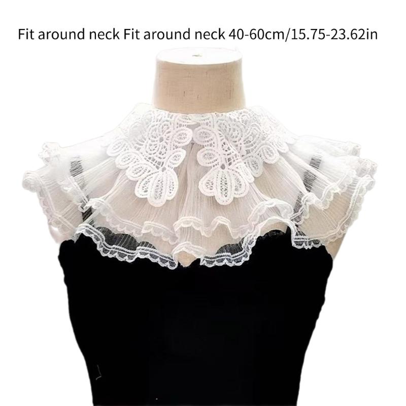 Lace Floral Pattern False Collar Elegant Woman Dress Shirt Decorative Collar