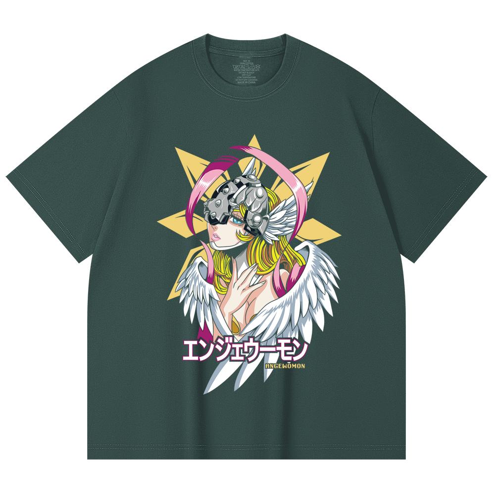 230 g/m² 100% Baumwolle Digimon V5 Angewomon Aufdruck Unisex Schweres Baumwoll-T-Shirt