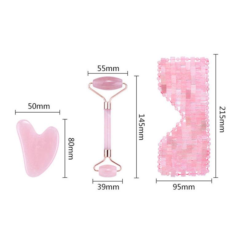 Natural Rose Quartz Cold Therapy Eye Mask Jade Roller Gua Sha Massage Face Eye Relax Stone Sleep Mask Jade Massager With Box