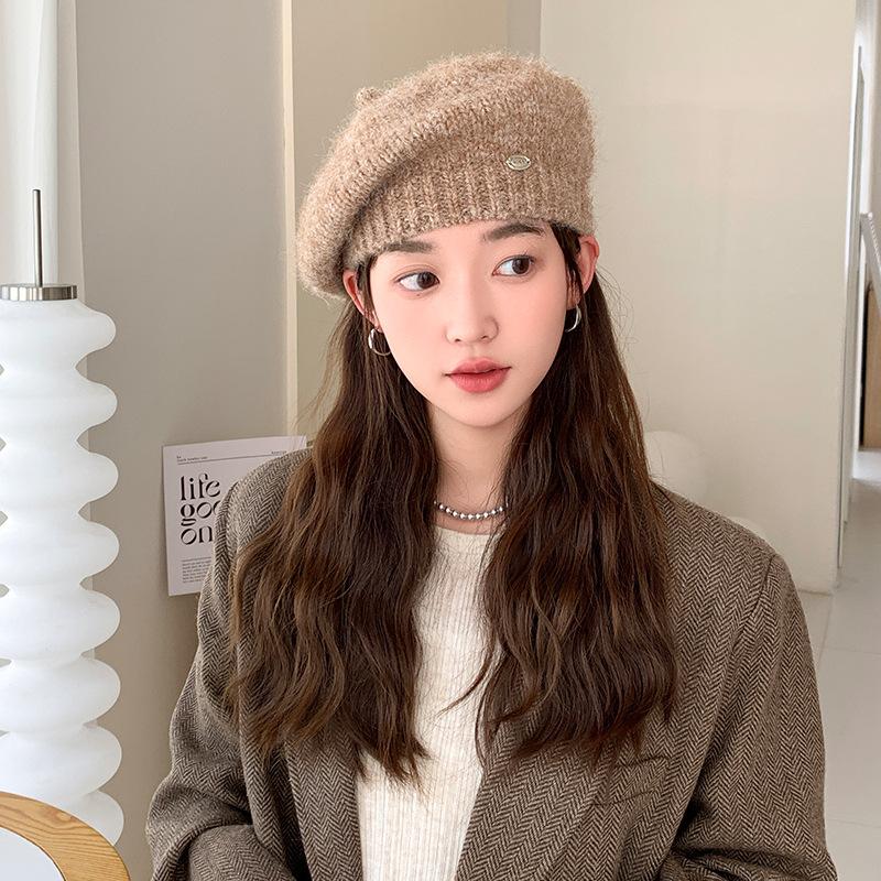 

Корейская шерстяная шляпа для женщин на осень и зиму, вязаный берет, новая облачная восьмиугольная шляпа художника, милая зимняя теплая шапка M（54-58cm）