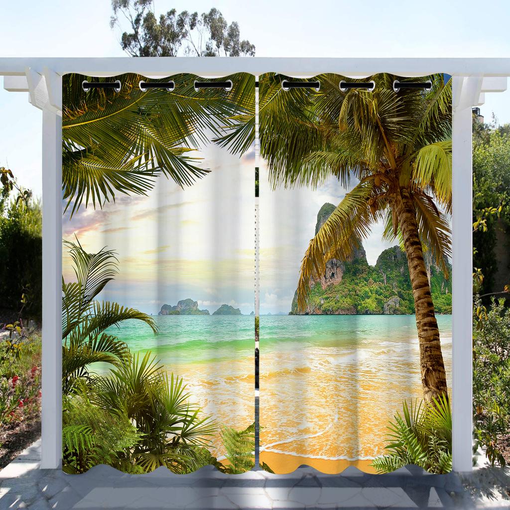 Plajele de nisip din Hawaii și natura marină Imprimare digitală 3D Cortina de soare Camera de zi Dormitor Decorare acasă 2 panouri