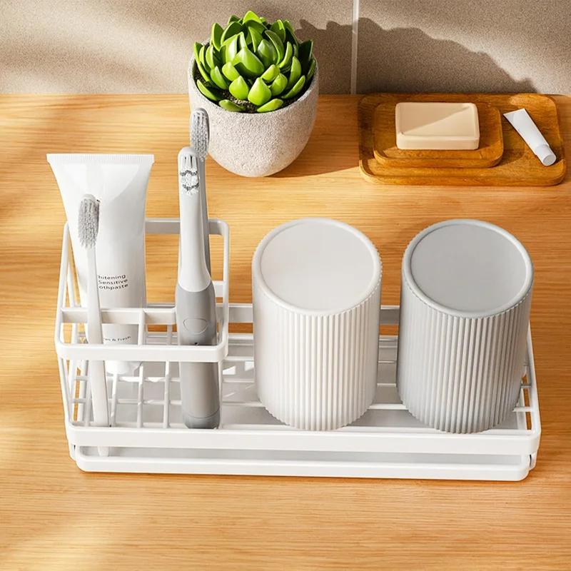 Toothbrush Holders for Bathrooms with Drainage 4 Slots Tooth Brushing Organizer for Bathroom Countertop Electric Toothbrush an