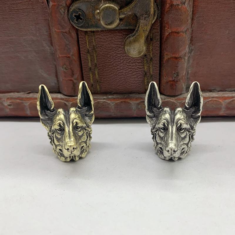 Brass Shepherd Head Keychain Pendant Designer Handmade Metal DIY Paracord Accessories for Fashion Outdoor Bag Charm