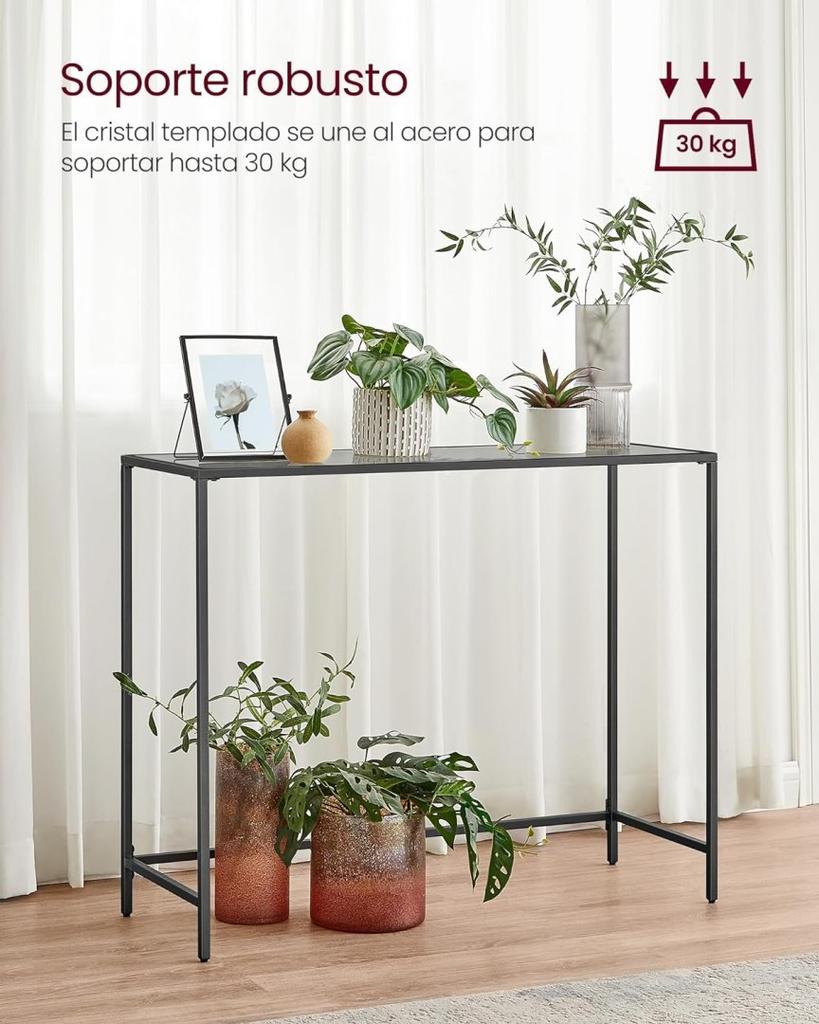 Console table, anteroom table, sofa end, tempered glass top, metal frame, adjustable legs, for living room, anteroom