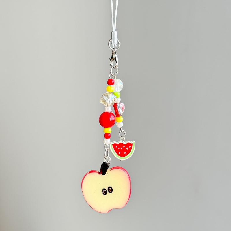 

Elegant Phone Charm Lanyard Colorful Fruit Beaded Keychain For Women Girls Fashionable Bag Purse Pendant Card Book Chain