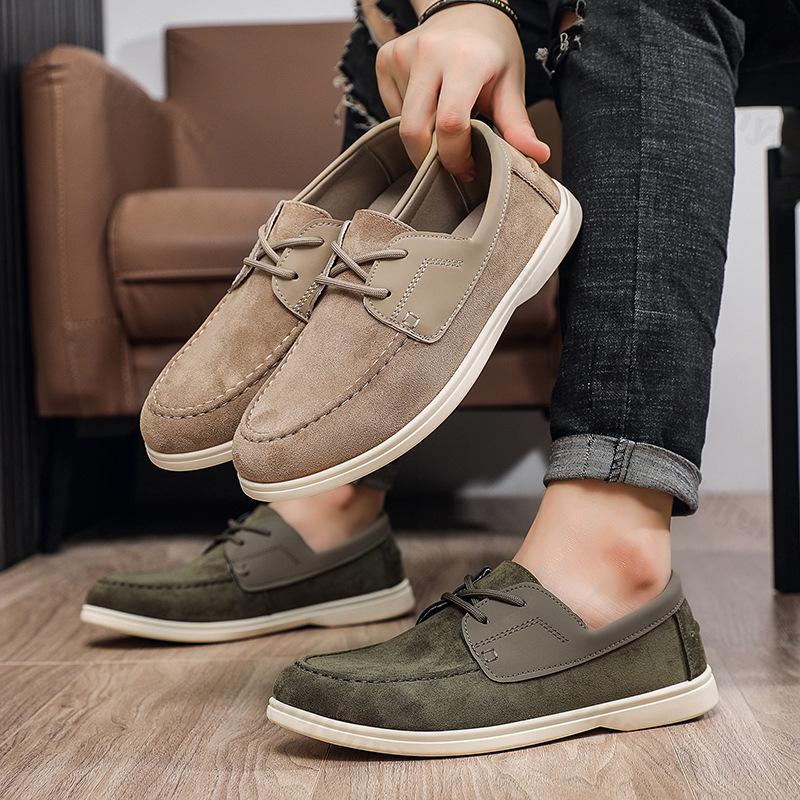 Fashion Men Flat Loafers 2025 Frosted Suede Flat Shoes Comfortable Non Slip Fashion Loafers Vintage Trendy Outdoor Business Casual Shoes