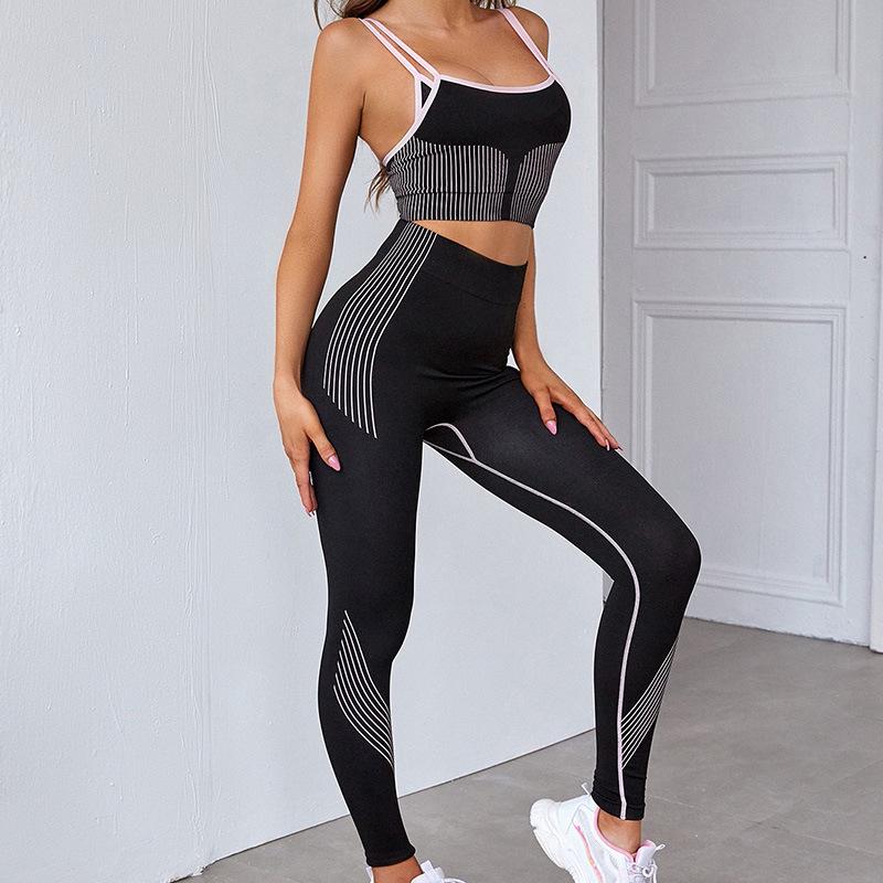 European & American Seamless Yoga Set: Elastic Vest & High Waist Hip-Lifting Long Pants