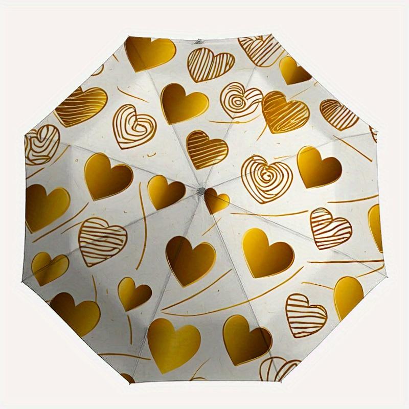 

1pc Golden Heart Print Automatic Umbrella 8-Bone Design Compact Gear for Outdoor Travel, Perfect Holiday Gift yy250827039
