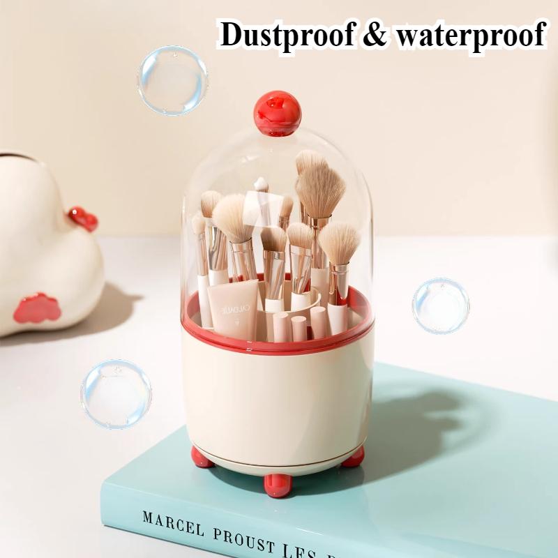 Rotatable Makeup Brush Storage Box Large Dustproof with Cover Makeup Brush Storage Rack Desktop Cosmetic Storage Holder Plastic