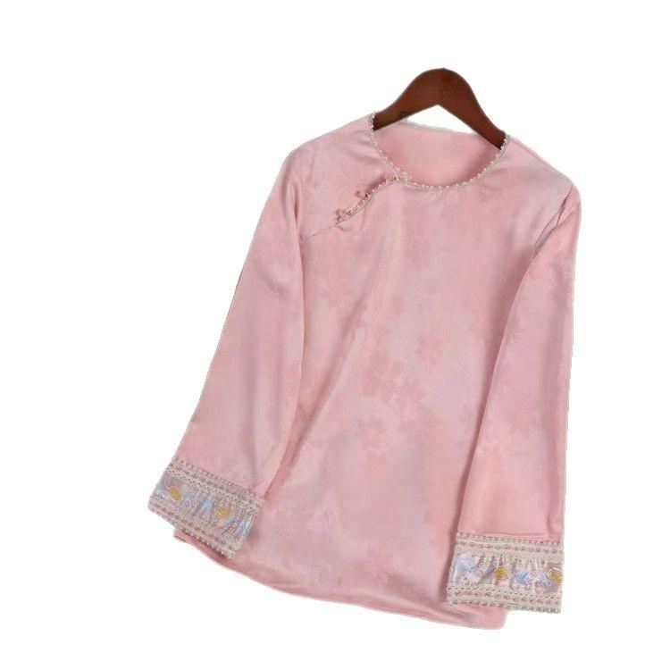 Autumn Retro Jacquard Embroidery Women's Long Sleeve Slimming Top