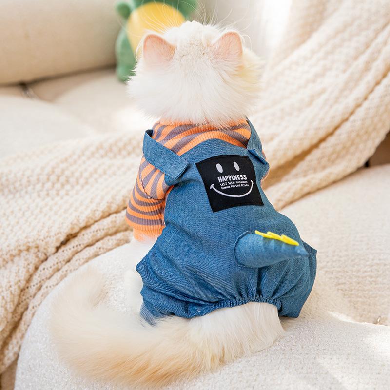 Pet autumn thin four-legged cat anti-hair loss striped dinosaur overalls puppy dog clothing cat clothes