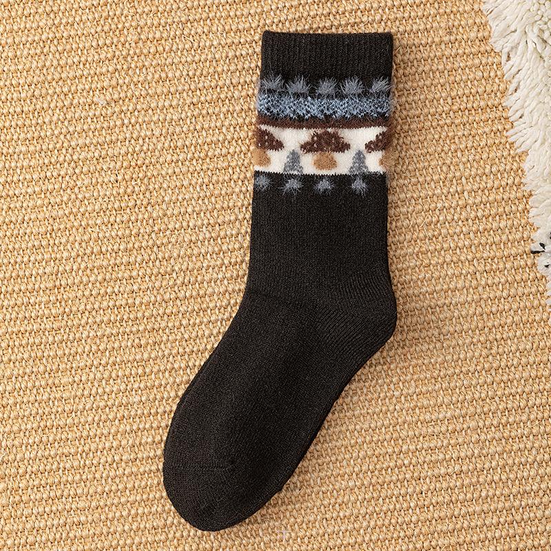

Wool Socks Children S Medium Tube Socks Season Fleece Thickened Warm Cute Mushroom Cashmere Stacking Socks Women One size fits all чорний