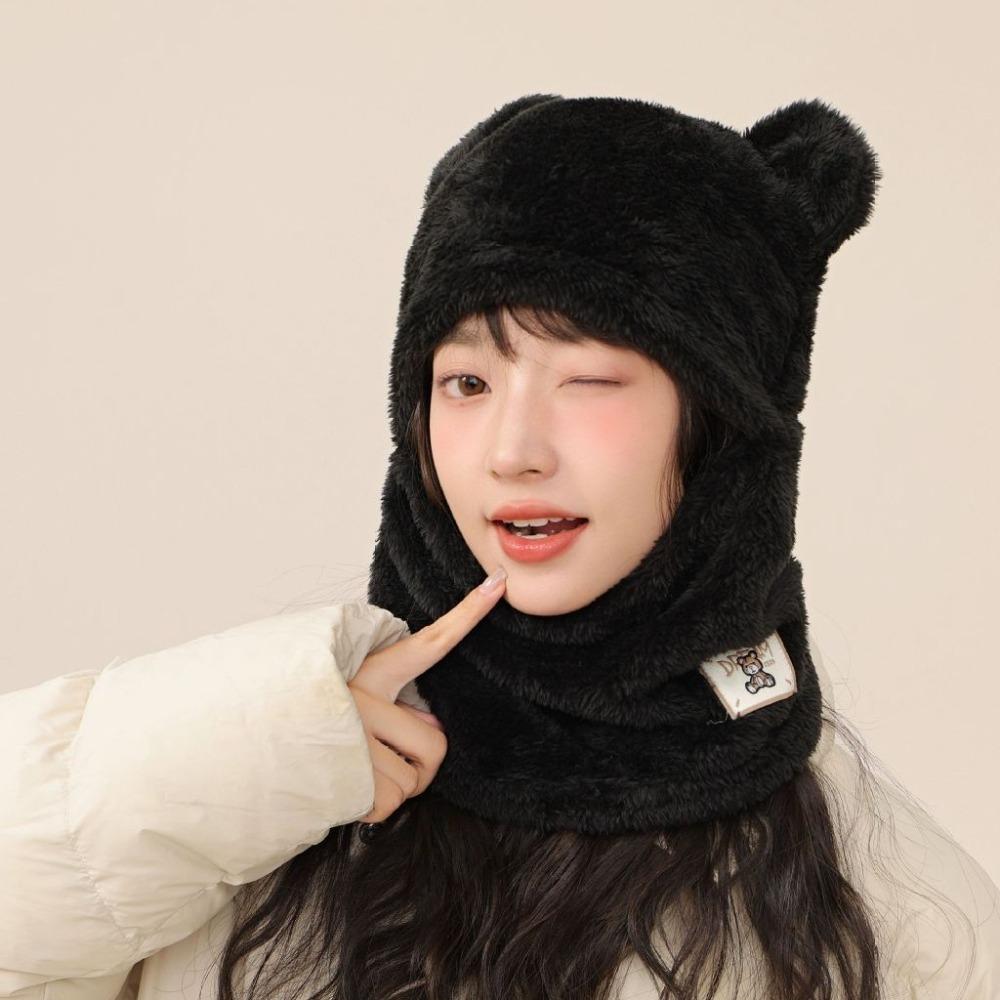 Keep Warm Bear Cap Scarf Set Windproof Winter Pullover Cap Casual Beanies Cap  Women