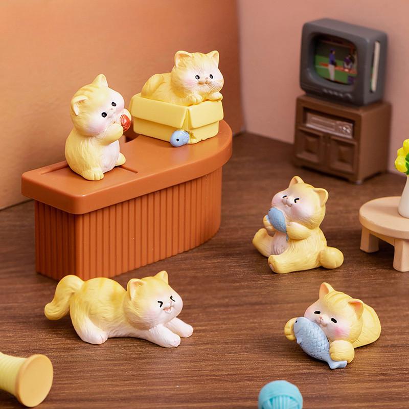 6 buc/set desene animate pisică animale miniaturi rășină ornamente micro peisaj DIY zână grădină decor