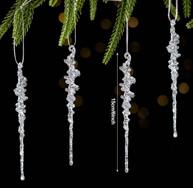 Glitter Christmas Icicle Ornaments Multicolor Xmas Tree Hanging Pendants for Home Party Holiday New Year Indoor Decor Supplies