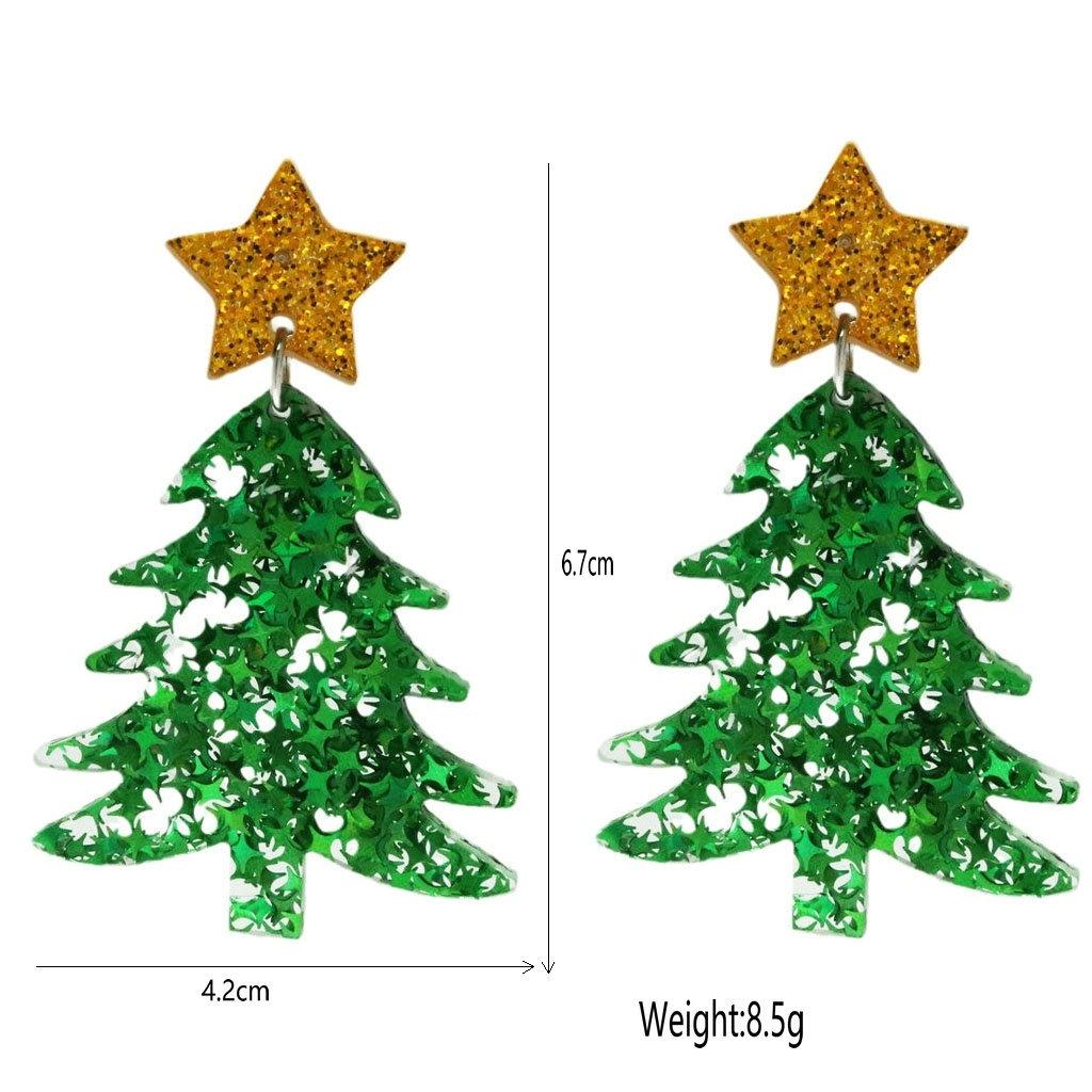 Brincos de Árvore de Natal e Estrela de Acrílico Ecológico