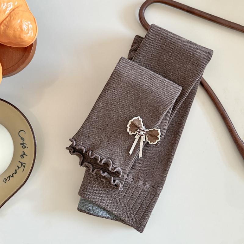 Spring Autumn Sweet Girls Tights Fine Design Ruffle Hem Bow Leggings Comfortable Princess Kids Leggings