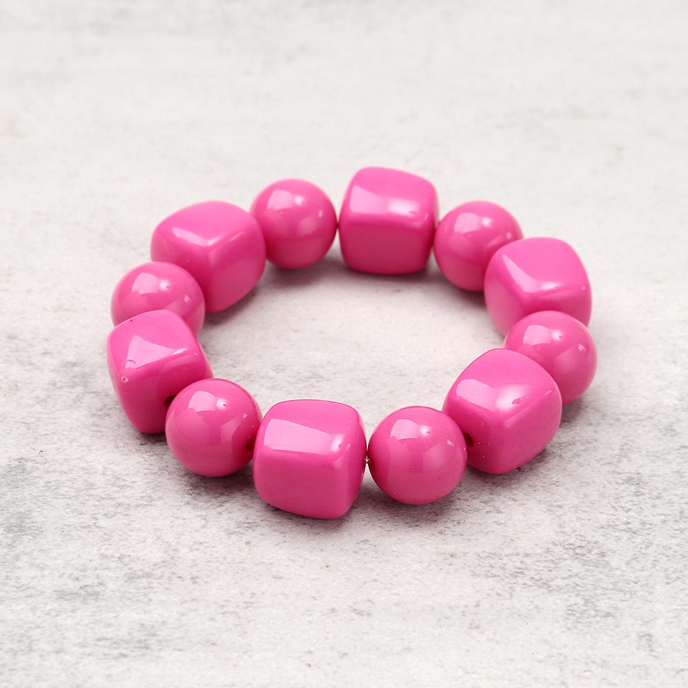 New Fashion Hot Pink Geometric Heart Beads Acrylic Bracelets Necklace for Women Spring Summer Statement Jewelry Accessories Gift