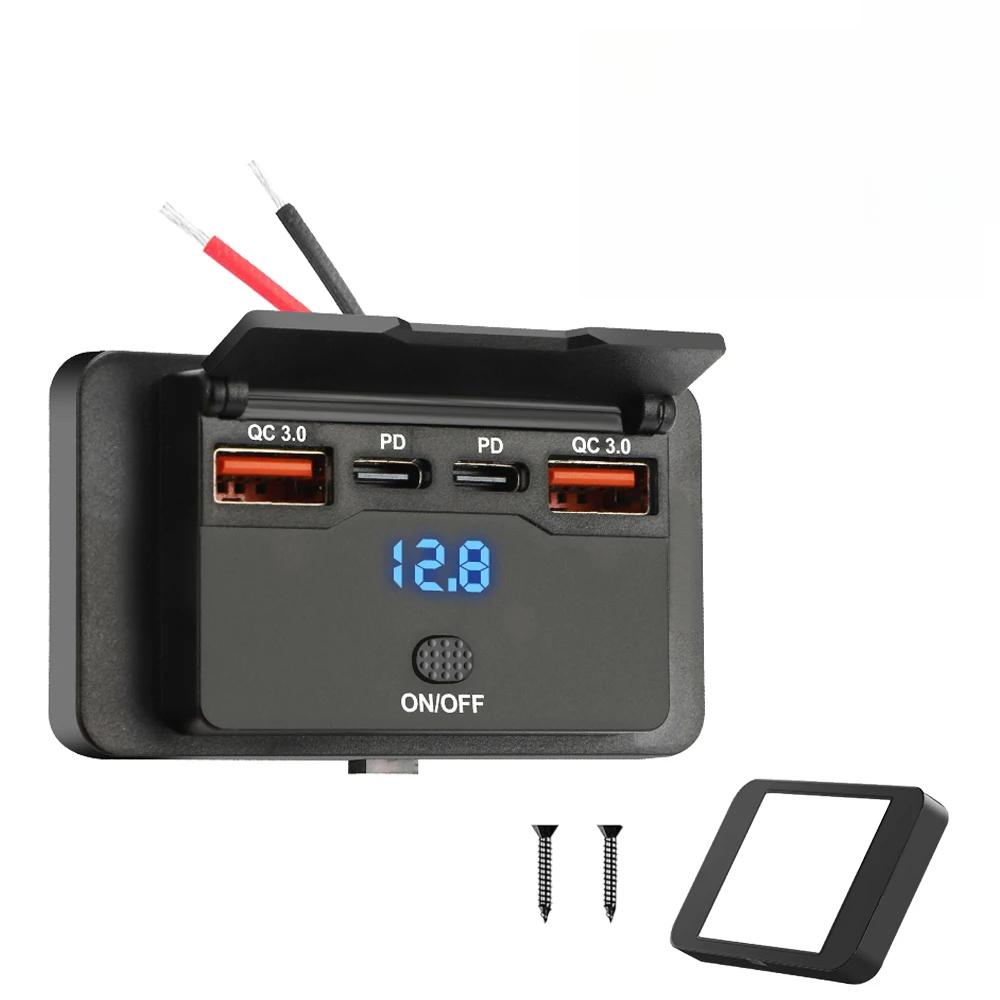

Автомобильное зарядное устройство с 4 портами Dual PD Dual QC 3.0 USB с переключателем, 96 Вт, разъем для быстрой зарядки, USB-питание для 12 В/24 В автомобиля, лодки, автобуса, автофургона, грузовика чёрный