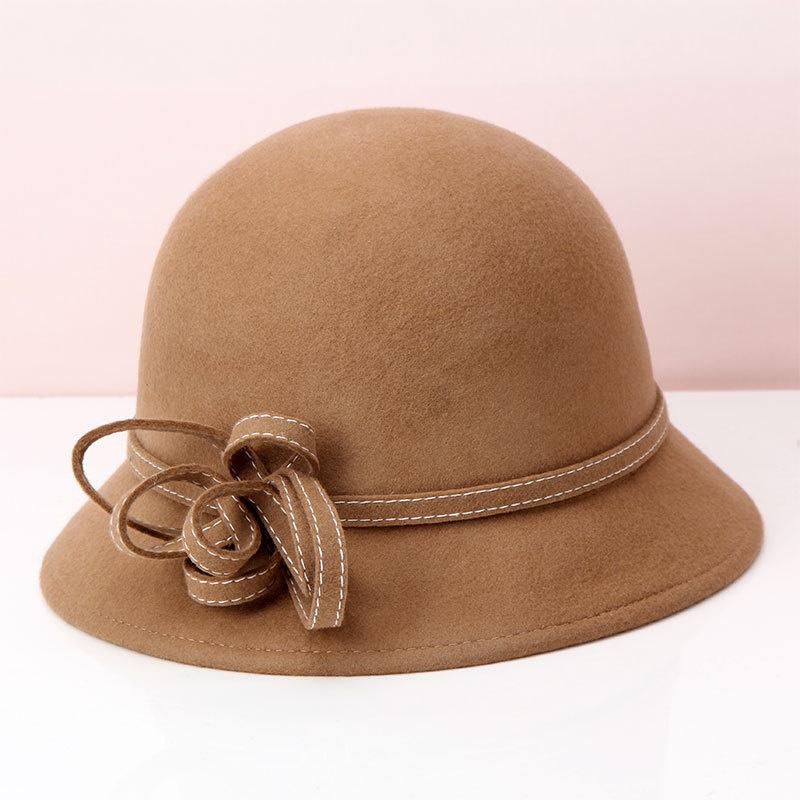 2022 Șapcă Cloche cu boruri asimetrice Lady Chic Flower Femei 100% Lână Pălării Fedora Negru Bleumarin Vin Roșu Camel Gri