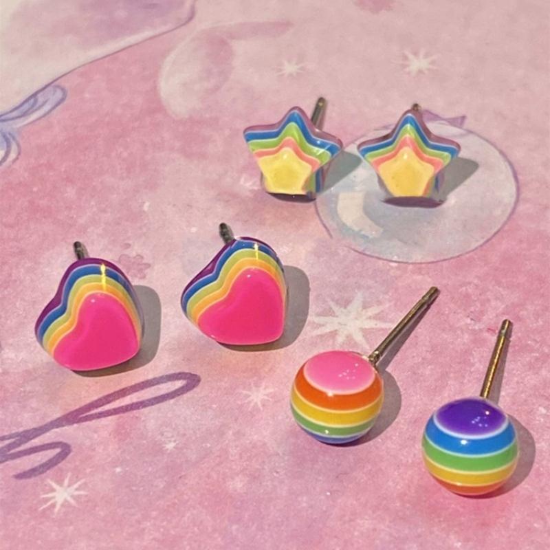Playful Rainbow Ear Jewelry Studs Earrings Ear Studs 925 Silver Material Ear Pins Perfect Jewelry Gift for Woman Girls