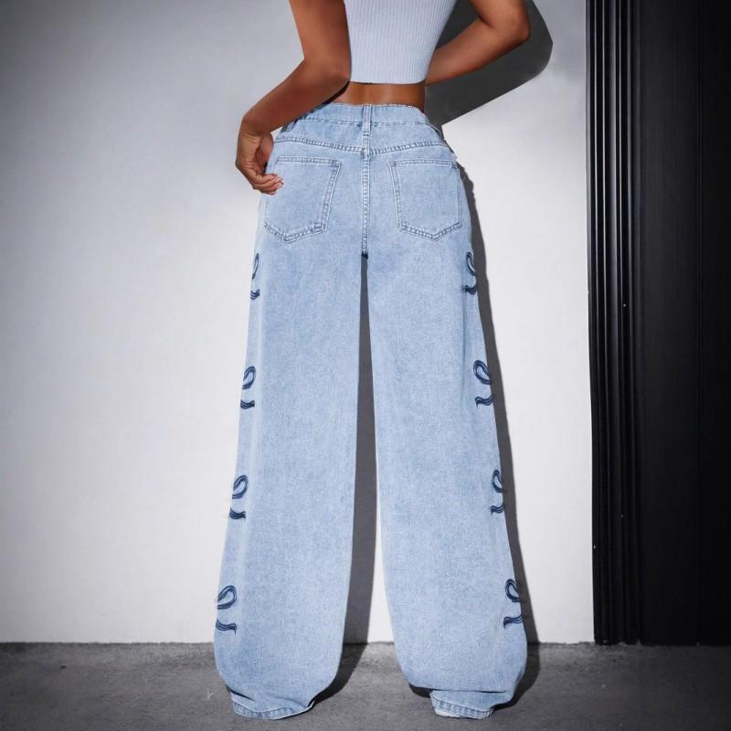 Casual All-matching Hot Print Ins Washed High Waist Butterfly Design Jeans