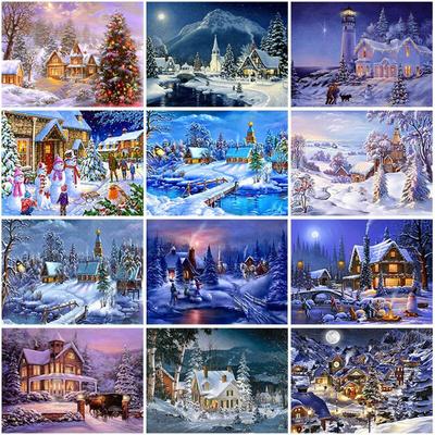 Peinture diamant thème neige d'hiver, bricolage 5D, perceuse ronde complète, paysage, broderie, point de croix, cadeau de noël, Art mural