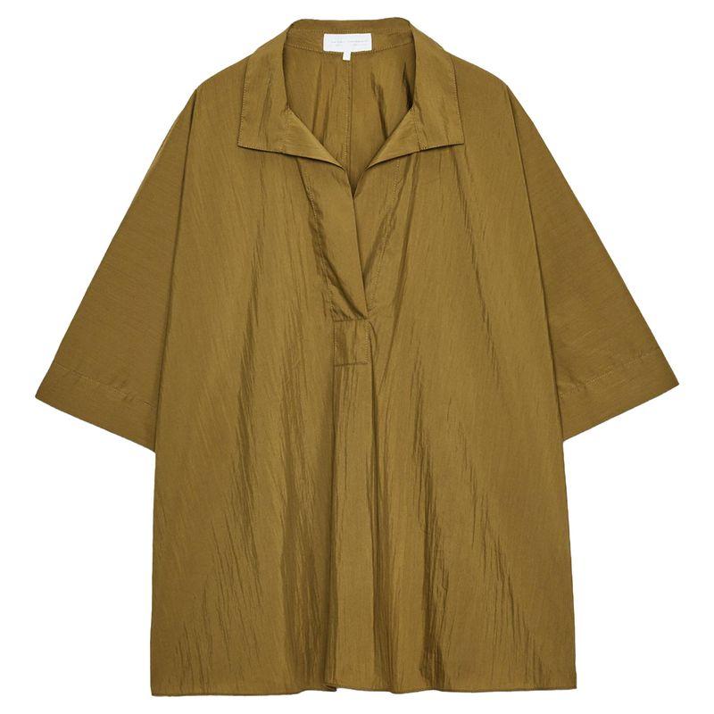 Zaprha2025 Autumn New Solid Loose V-neck Short sleeve Casual Shirts Women Idle Style Slimming 5344118