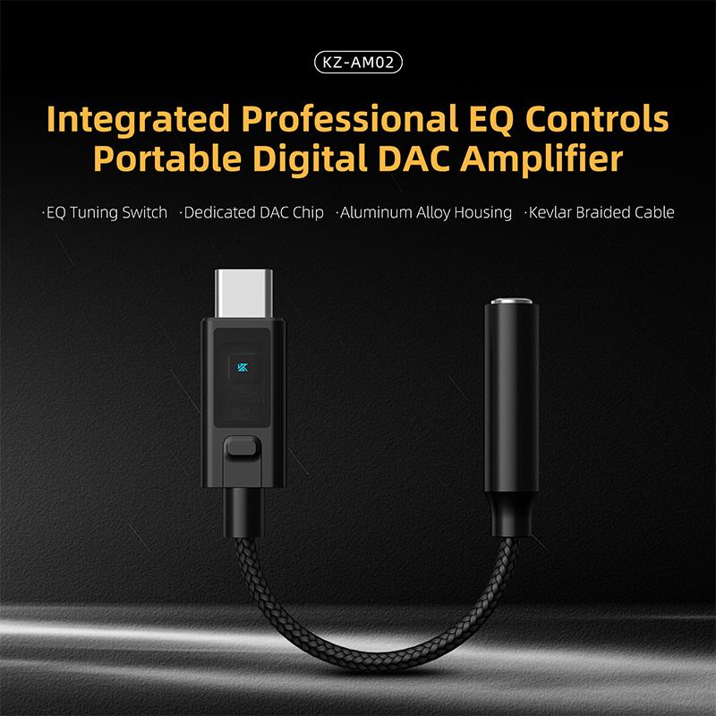 KZ AM02 Decodificador Portátil Amplificador de Auriculares de Audio de Grado Profesional Adaptador Digital Tipo-C a 3.5mm para EDX Castor pro ZS10 PRO