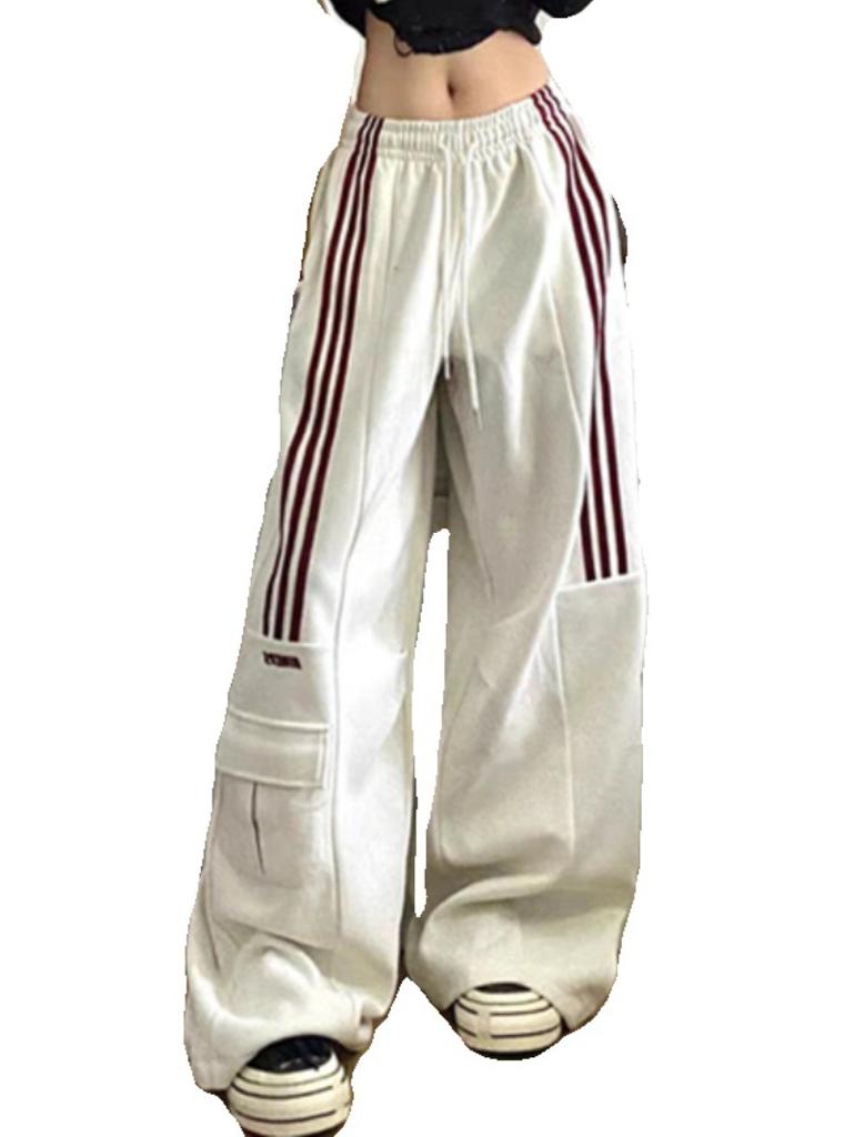 Oversized Striped Sweatpants Women Y2K Streetwear Cargo Pants Harajuku Wide Leg Joggers High Waist Baggy Sports Trousers