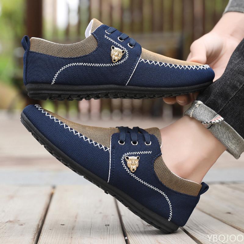 New Large Men's Shoes Fashionable and Versatile Le Fu Soft Bottom Non Slip Casual Flat Canvas Shoes for Men's Daily Commuting