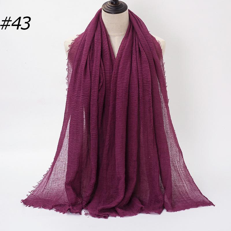 Solid Color Wrinkled Cotton-Linen Feel Women's Headscarf with Fur Edge