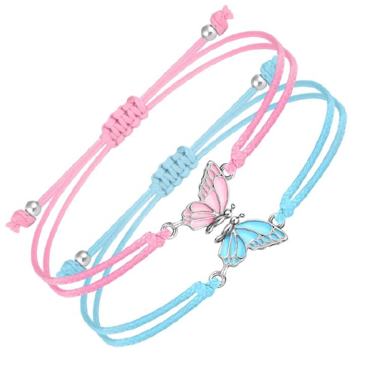 2pcs Butterfly Pendant Friendship Bracelets Adjustable Braided Rope Handchain Accessories for Kids and Girlfriends