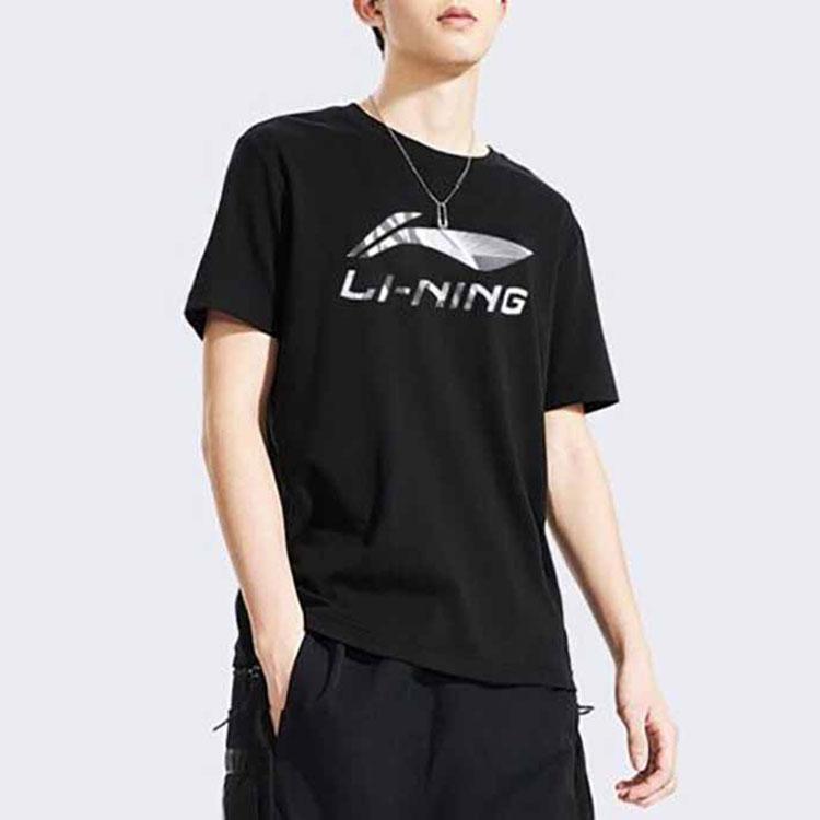 Li Ning Logo Print Sports Round Neck T-Shirt Men Tops Black AHSS775-1